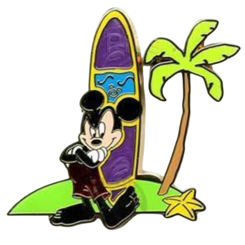 Disney Pin surfer Mickey Mouse surfboard Palm‎ Tree Surfs Up LE 48668
